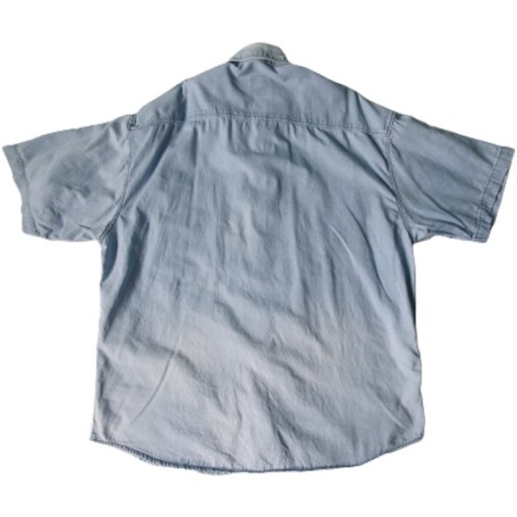 Size 50" Light Blue Denim 100% Cotton Short Sleeve Shirt - Picture 5 of 8